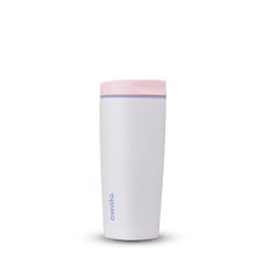 SmoothSip Slider 20oz, white body with light pink slider button, lavender accent ring, and lilac purple Owala logo