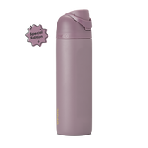 FreeSip 24oz in Spring Revival, dusty mauve-purple insulated bottle with matching flip cap and carry loop, gold Owala logo