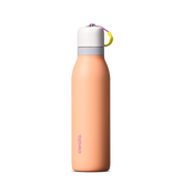 FreeSip Twist 18oz in Peachy Keen (soft coral-peach) with a light grey lid and multicolor loop accent, shown