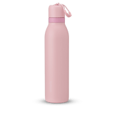 FreeSip Twist 24oz in Rose Quartz, soft pink insulated water bottle with matching pink twist cap, light pink twist cap accent band, and pink carry string with grip