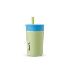 Kids' Tumbler 12oz in Turtley Awesome; lime green body with blue lid and matching green straw
