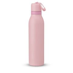 FreeSip Twist 24oz in Rose Quartz, soft pink insulated water bottle with matching pink twist cap, light pink twist cap accent band, and pink carry string with grip