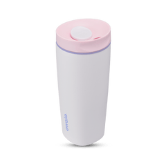SmoothSip Slider 20oz, white body with pastel pink flip cap; showing slider mechanism